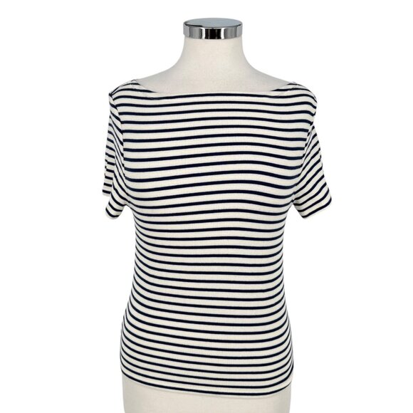 J.Crew Factory Striped Boatneck Fitted T-Shirt Blue White Medium NWT - Picture 1 of 10